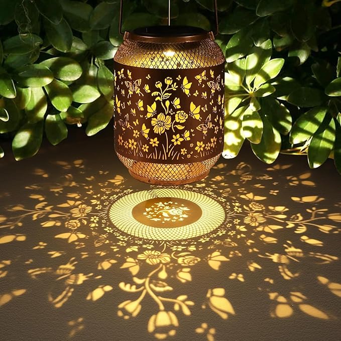 Solar Lanterns Outdoor Waterproof Christmas Birthdays Gifts for Women Mom Grandma Butterfly Garden Decor Metal Hanging Solar LED Lights for Patio(Butterfly Swarm)