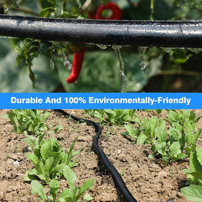 Flat Soaker Hose 50FT x 2 PACK,Drip Hose for Garden Beds Linkable Irrigation System Lightweight and Easy Watering for Tree Plant and Save 80% Water for You (100FT)