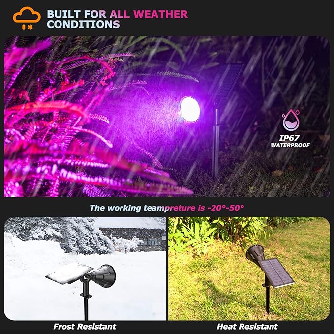 Solar Color Spot Lights Outdoor, 21 LEDs Color Changing Solar Outdoor Lights, IP67 Waterproof RGB Multicolor Yard Solar Spotlights Auto On/Off for Pathway Garden Pool Patio Tree