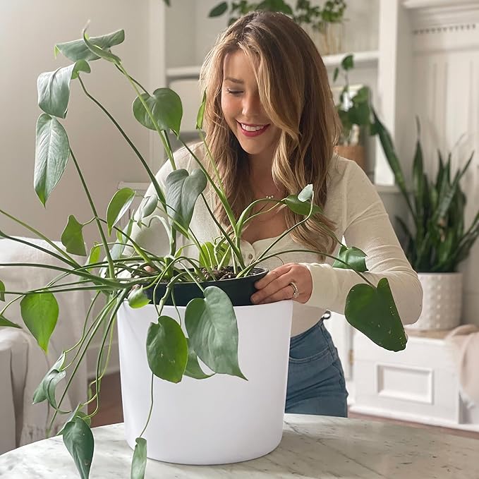 Willowy 12 inch Large Matte White Ceramic Planter - 12 Inch Pots for Plants Indoor, Modern White Planters for Indoor Plants, Big 12 Inch Plant Pot, White Plant Pot with Drainage Hole Plug