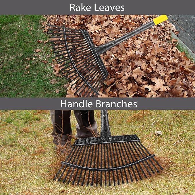 Leaf Rake, 30-61 inch Garden Rakes for Leaves Heavy Duty Long Handle, 25 Tines 18" Wide Metal Thatch Lawn Gravel Shrub Yard Landscape Rake for Leaves and Grass