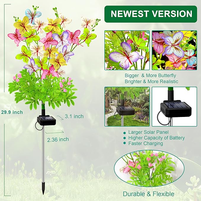Solar Garden Lights Outdoor Waterproof,2 Packs Solar Swaying Butterfly Lights Decor,Gardening Butterfly Gifts for Mom Women,Solar Flowers Plant Lights Decorative Stakes for Yard Patio Lawn Pathway