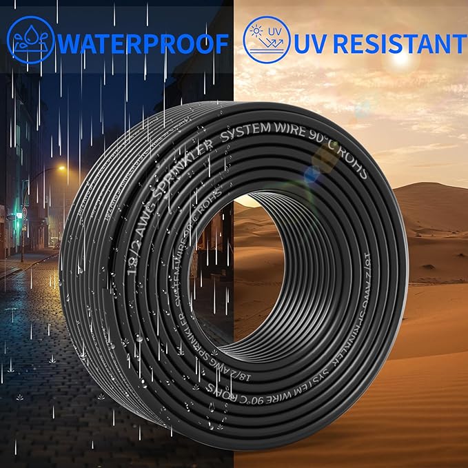 18/2 Solid Sprinkler System Wire 50ft, 18 Gauge Irrigation Wires PVC Jacket Sprinkler Cable for Underground Irrigation Valves Field Central Control System