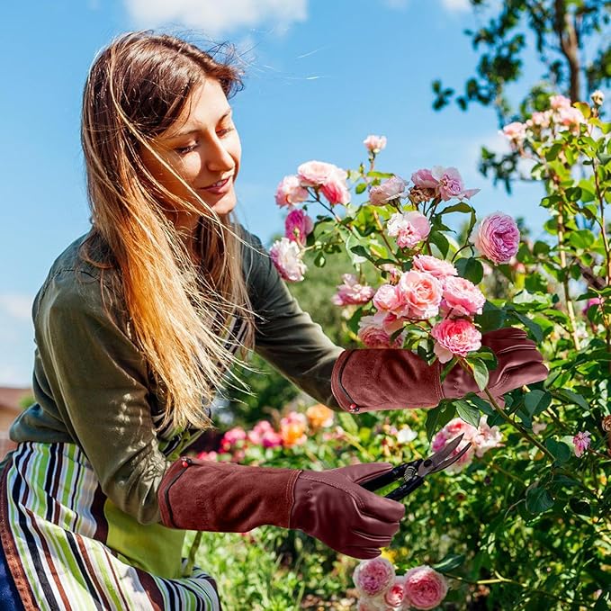 Long Gardening-Gloves Women/Men-Thorn proof Rose Pruning Heavy Duty Gauntlet-M