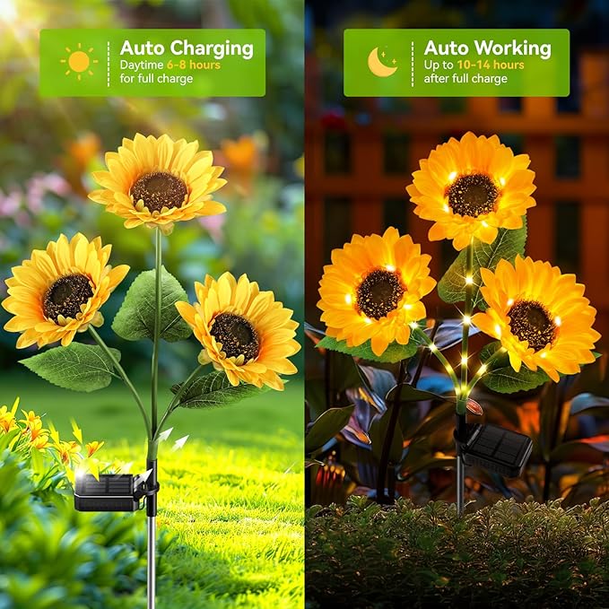 KOOPER Solar Lights Outdoor Garden Decor - Upgraded 3 Pack with 9 Sunflower Lights, Waterproof Solar Outdoor Lights Auto ON/Off Solar Decorative Lights for Garden, Patio, Backyard