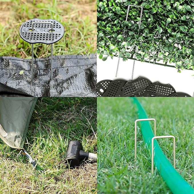 50 pcs 6 inch U-Shaped Landscape Staples and 50 pcs Fixing Gasket Sets, Garden Landscape Staples are Suitable for Outdoor Irrigation Hoses,Fixed Fences,Artificial Turf Nails and Tents.