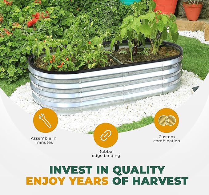 Utopia Home Galvanized Raised Garden Bed Kit 6x2x1ft, Planter Box Raised Garden Beds Outdoor, Easy Assembly Metal Raised Bed for Gardening Vegetables, Fruits, Flowers - Pack of 01 - Silver