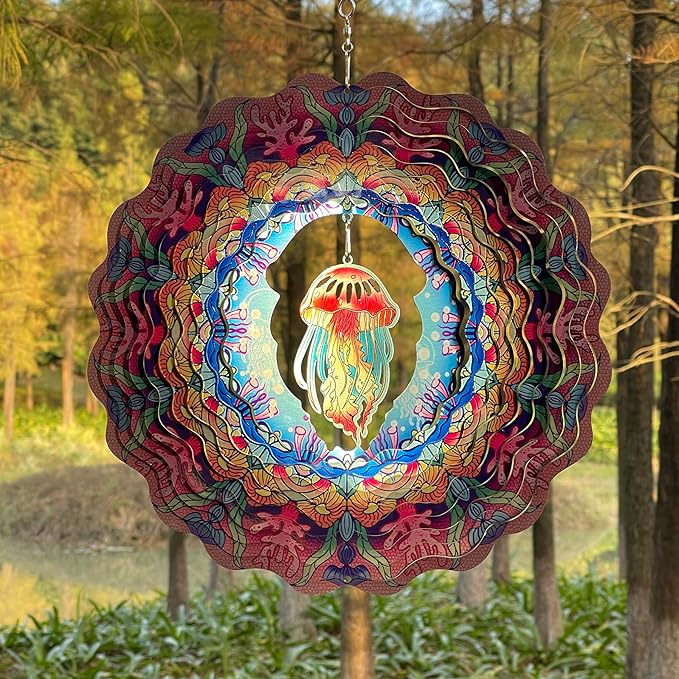Jellyfish Wind Spinners Hanging Metal Wind Spinner for Outdoor & Indoor Decorations, Outdoor Decoration Wind Sculptures Art Decoration The for Family and friends12 inch