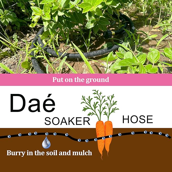Rubber Soaker Hose, 1/2 inch, 50ft Garden Hose for Irrigation,Water-Saving up to 70%, Brass Connector Leak-Proof, Heavy-duty Hose, Watering for Trees,Lawns, Vegetables and Flowers.