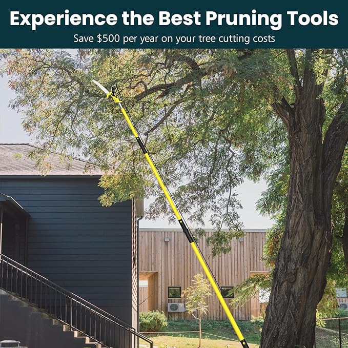 Manual Pole Saws for Tree Trimming 27 FT, [Ultra Sturdy] Tree Trimmers Long Handle Pruner with Thickened Saw Blade and Scissor, Palm Tree Trimmer for Backyard and Garden, Branch Cutter Pole Saw