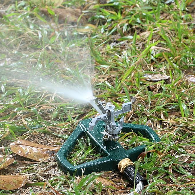 STYDDI Sprinklers for Yard, Metal Impact Sprinkler with Metal Base, Heavy Duty Adjustable Circular Impulse Lawn Sprinkler for Medium to Large Lawn, Yard and Areas, Water Coverage up to 5,800 Sq. Ft