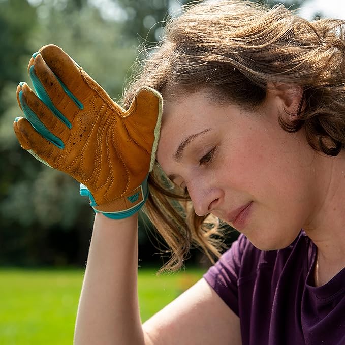 Wells Lamont Women's HydraHyde Gardening Gloves, Water-Resistant Leather Palm, Small, Blue (3250S)
