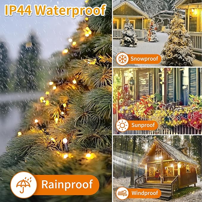 Christmas Light 100 LEDs 41ft Green Cable Wire Fairy String Twinkle Lights Plug in 12 Modes for Xmas Tree, Party, Outdoor, Garden, Wedding, Home Decoration (White)