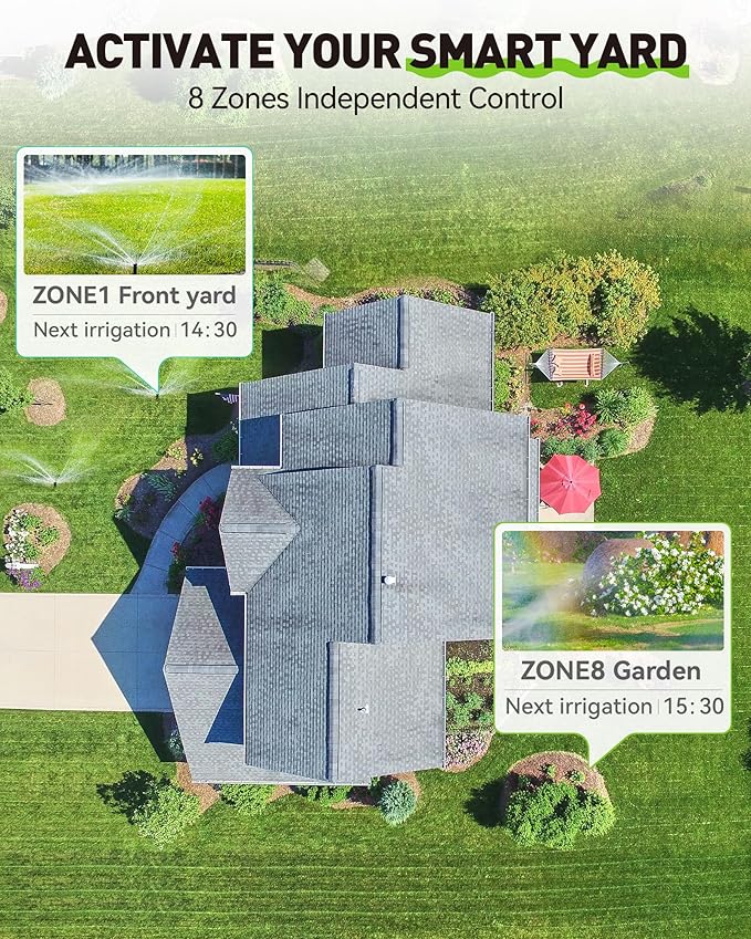 RAINPOINT 8 Zone Smart Sprinkler Controller - Local Weather Intelligence WiFi Sprinkler System Controller, Easy Install APP Control Irrigation System, Sprinkler Timer for Garden Yard