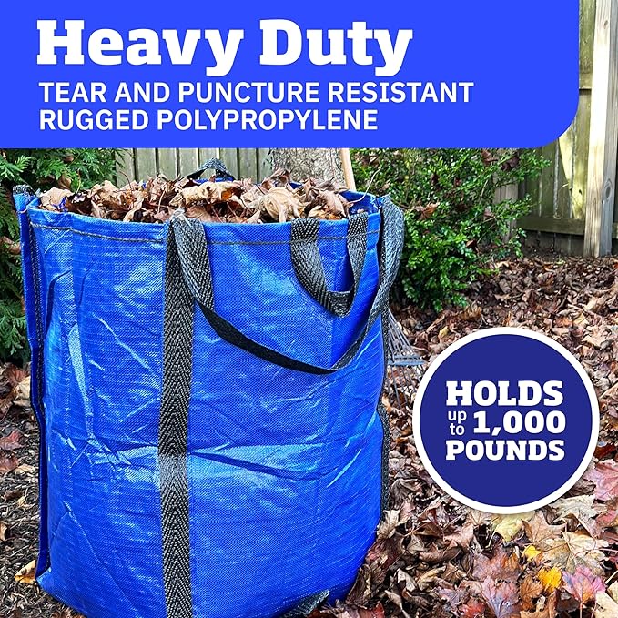 DURASACK Heavy Duty Home and Yard Waste Bag 48-Gallon Woven Polypropylene, Reusable Lawn and Leaf Garden Bag with Reinforced Carry Handles, Pop-Up Self-Standing Garbage Can, Multicolored, Pack of 3