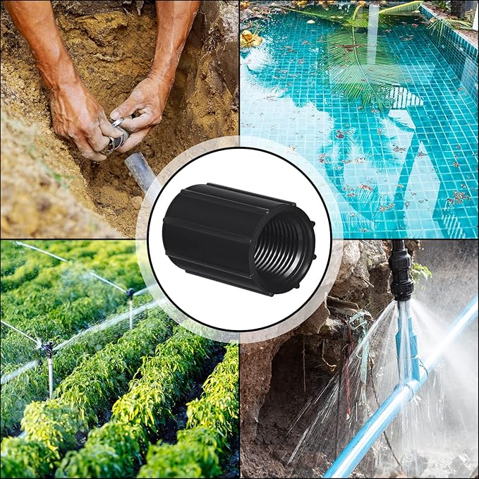 Yahenda 10 Pcs 1/2 Inch PVC Double Female Threaded Coupling Sprinkler Pipe Fitting Female Thread Pipe Fitting Garden Drip Irrigation System PVC Npt Coupler for Irrigation Tube Riser Extension (Black)