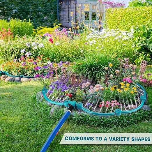 2Pcs 360° Tree Water System Tree Watering Ring 13 Inch Circle Sprinkler and Irrigation System Targeted Water with Y Hose Splitter for New Tree Outdoor Plants Raised Garden Beds Shrubs (Green, Small)