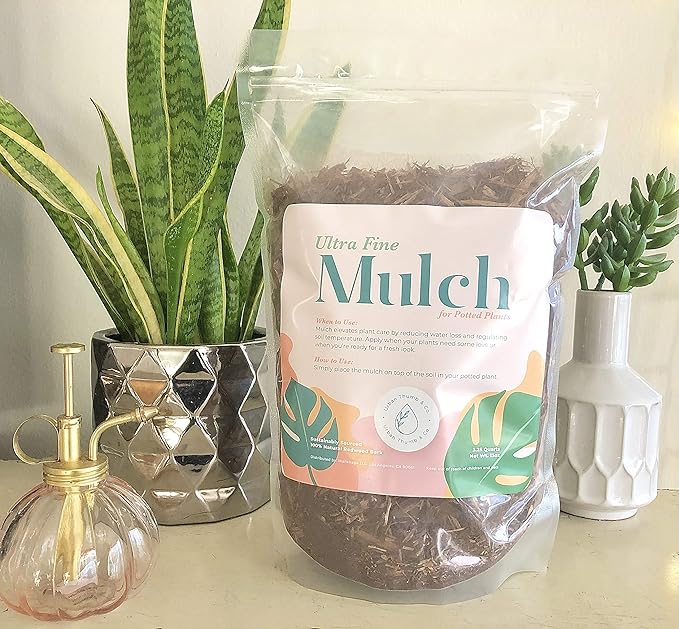 Urban Thumb and Co Ultra Fine Garden Plant Mulch - Top Cover for Indoor / Outdoor Potted House Plants - Compact Size,Potting Mix for Urban Plant Lovers- 3.25 Quarts