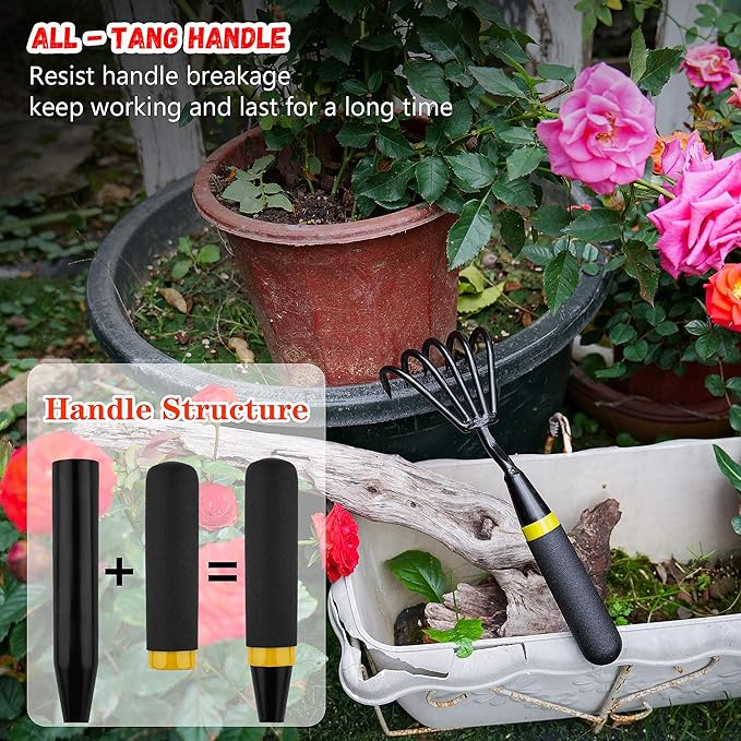 Garden Rake - Kemaier Stainless Steel Hand Cultivator for Heavy-Duty Soil Loosening, Planting, and Weed Removal