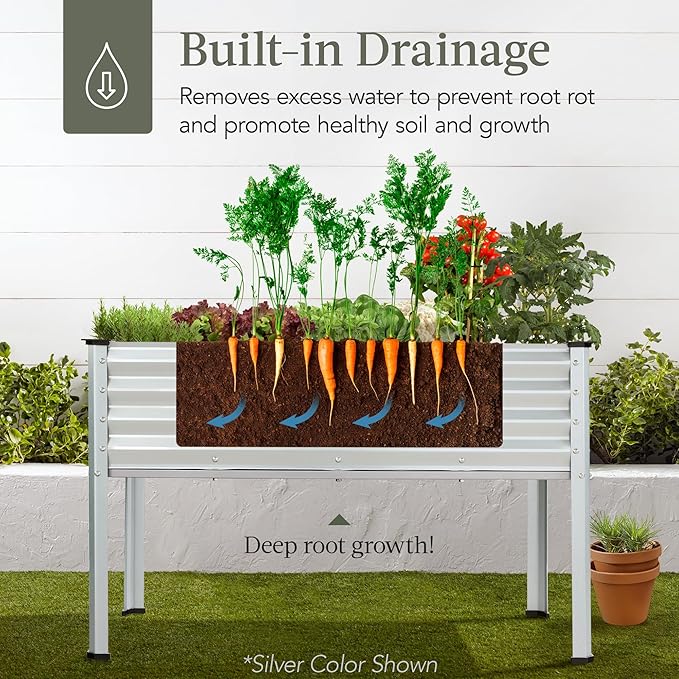 Best Choice Products 48x24x30in Galvanized Raised Garden Bed, Metal Elevated Planter Box, Vegetable Garden for Backyard, Patio, Balcony - White