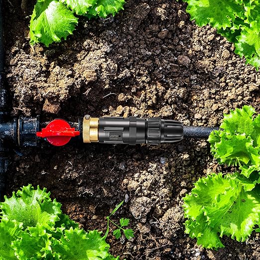 Feekoon 1 Set Drip Irrigation Faucet Adapter Kit 1/2'' Irrigation Tubing to 3/4'' Faucet Water Pressure Regulator Backflow Preventer with Filter, Drip Irrigation System Parts, No Assembly Required