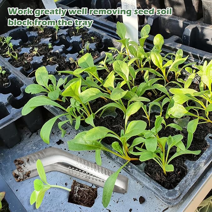 3PCS Seedling Transplant Tongs Stainless Steel Seedling Starters Remove Tongs Seedling Transplanting Tool Seedling Easy Transplanter with Anti-Slip Grasp Tips to Reduce Damage to Roots