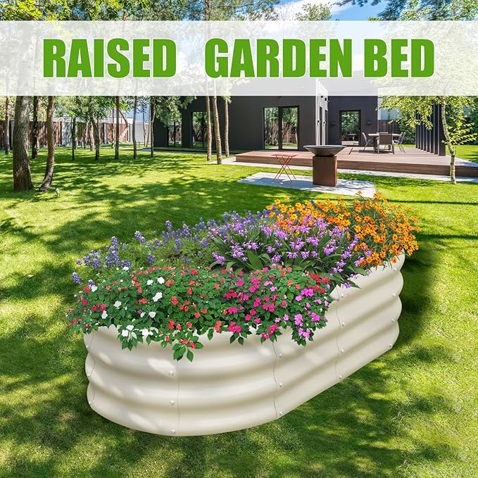 SnugNiture Galvanized Raised Garden Bed, 4x2x1ft Oval Metal Planter Box for Planting Outdoor Plants Vegetables