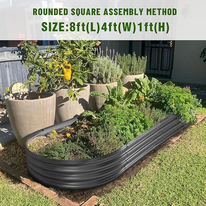 Land Guard 8×4×1 ft Galvanized Raised Garden Bed Kit，Raised Garden Boxes Outdoor, Oval Metal Raised Garden Beds for Vegetables（Grey）………