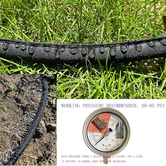 Flat Soaker Hose 15 30 FT for Garden Beds, 30Ft 1/2" Linkable Consistent Drip Irrigation Hose Save 80% Water, Leakproof Heavy Duty Double Layer Sprinkler Hose