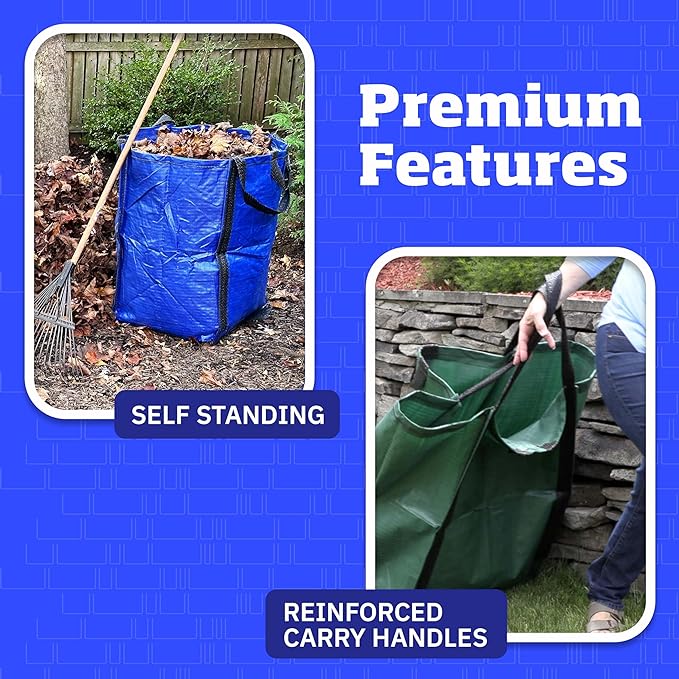 DURASACK Heavy Duty Home and Yard Waste Bag 48-Gallon Woven Polypropylene, Reusable Lawn and Leaf Garden Bag with Reinforced Carry Handles, Pop-Up Self-Standing Garbage Can, Multicolored, Pack of 3