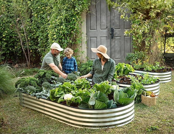 Galvanized Raised Garden Beds Outdoor // 8×4×1 ft Planter Raised Beds for Gardening, Vegetables, Flowers // Large Metal Garden Box (Silver) // Patented Tool-Free Design