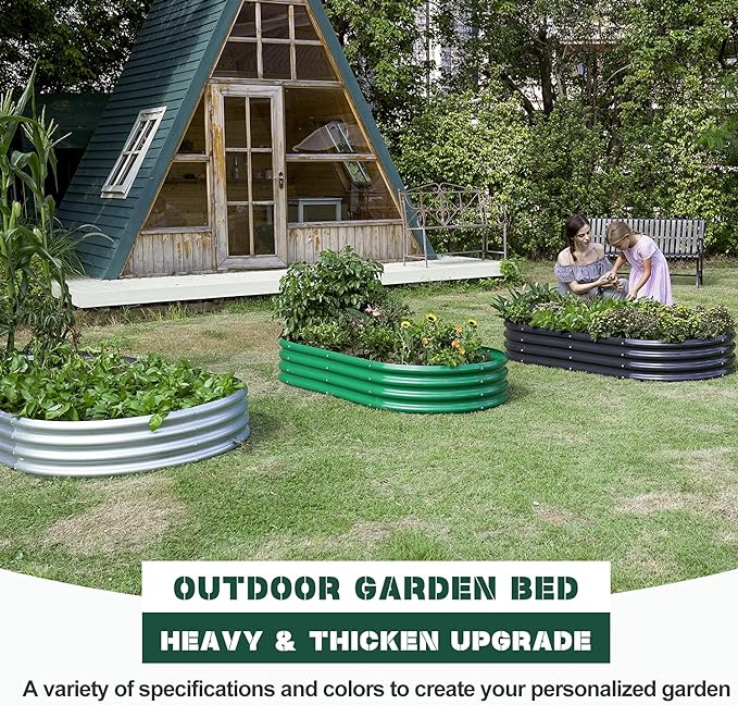Land Guard 8×4×1 ft Galvanized Raised Garden Bed Kit，Raised Garden Boxes Outdoor, Oval Metal Raised Garden Beds for Vegetables……