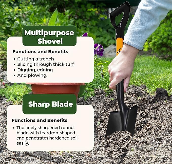 Ashman Short Handle Digging Shovel (1 Pack) Kids Beach Shovel, Shovel for Digging 27-inch with Sturdy Blade, Small Garden Shovel, Kids Snow Shovel, Shovels for Gardening with D- Handle Gardening Tools