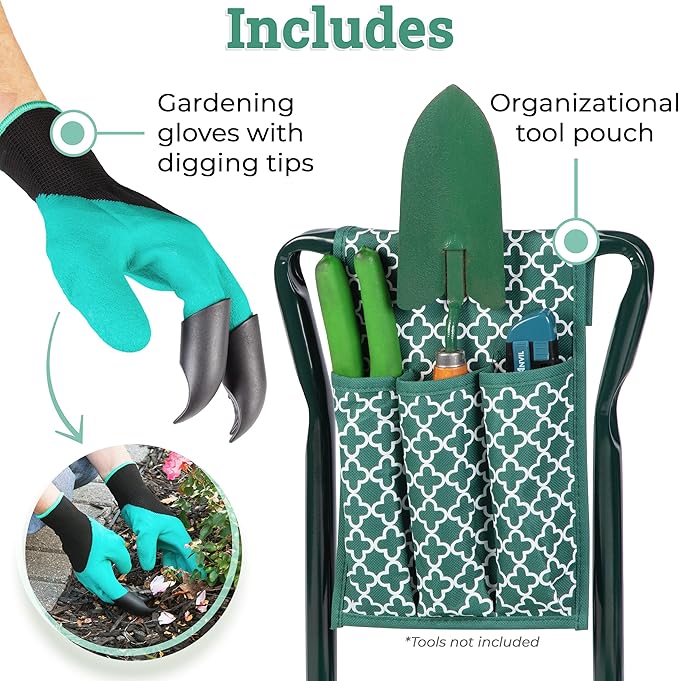 Abco Tech Garden Stool & Kneeler - Kneeler & Stool for Gardening, Foldable Garden Seat for Storage, Garden Kneelers for Seniors, Great Gardening Gifts for Women, Bench Comes with Tool Pouch & Gloves