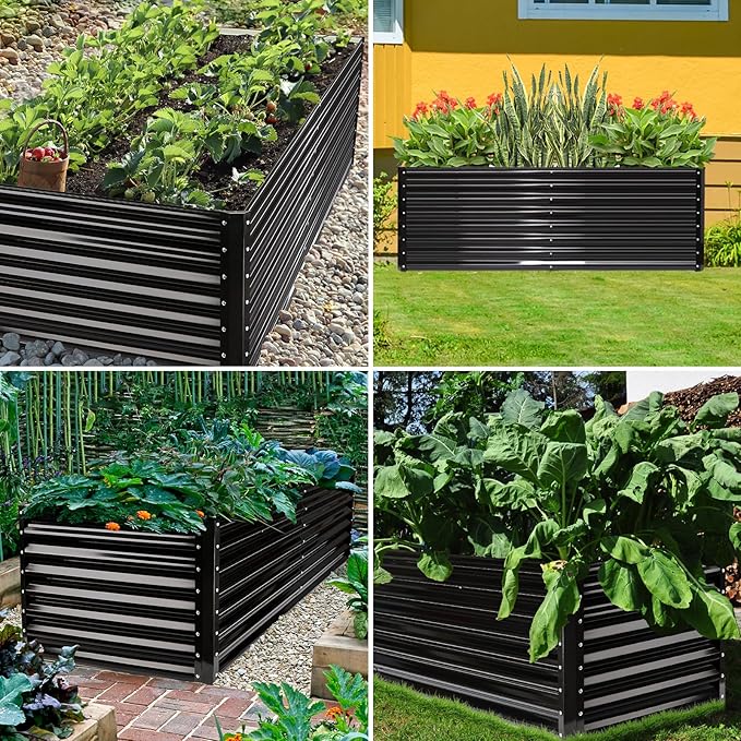JERIA 6×3×2ft Galvanized Raised，Outdoor Metal Raised Garden Bed, Rectangular Deep Root Planter Box for Vegetables, Flowers, Herbs