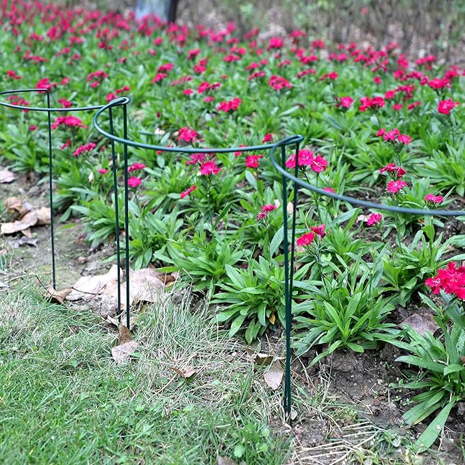 TCBWFY 10 Pack Garden Plant Support Stakes,10" Widex16 High Heavy Duty Interlinked Half Round Peony Support Ring Cage for Indoor Outdoor Plants,Plant Supports for Peony,Tomato,Hydrangea,Rose