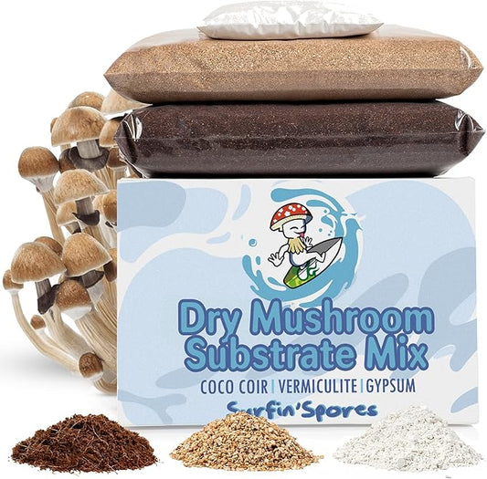 Surfin' Spores Dry Mushroom Substrate Mix | Produces 10 Pounds of Pasteurized Substrate | CVG Mix (Coco Coir, Vermiculite, Gypsum)