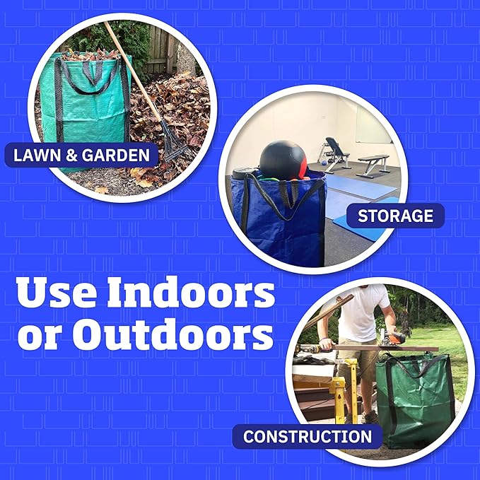 DURASACK Heavy Duty Home and Yard Waste Bag 48-Gallon Woven Polypropylene, Reusable Lawn and Leaf Garden Bag with Reinforced Carry Handles, Pop-Up Self-Standing Garbage Can, Blue