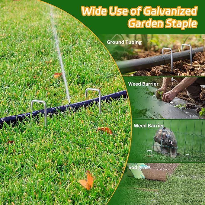 200 Pack Landscape Staples 8 Inches 10 Gauge Galvanized Garden Stakes Plant, for Securing Weed Fabric Barrier, Garden Hose Stake, Artificial Turf Stakes