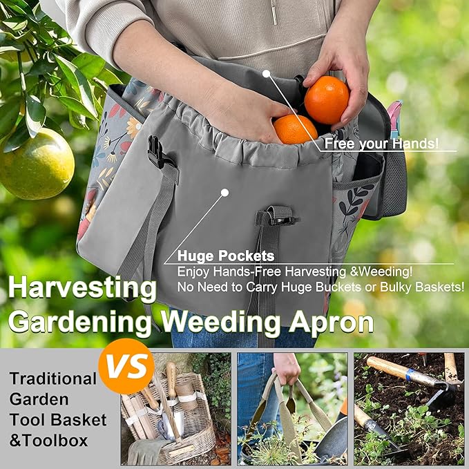 Gardening Apron Garden Tool Belt Set - Garden Apron W/Pockets Gardening Tool Pouch Garden Tool Organizer Belt (Grey)