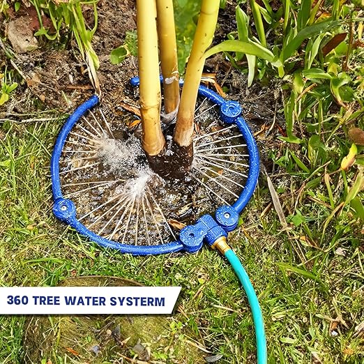 2Pcs 360° Tree Water System Tree Watering Ring 20 Inch Circle Sprinkler and Irrigation System Targeted Water with Y Hose Splitter for New Tree Outdoor Plants Raised Garden Beds Shrubs (Bule, Large)