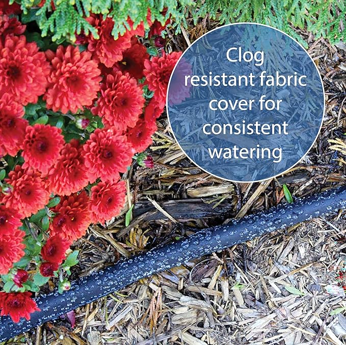 Gilmour 25' Black Flat Weeper Soaker Hose for Garden Beds, Drip Irrigation Outdoor Hose, Flexible Garden Hose for Vegetable Gardens, Flower Beds, Lawns, and Orchards