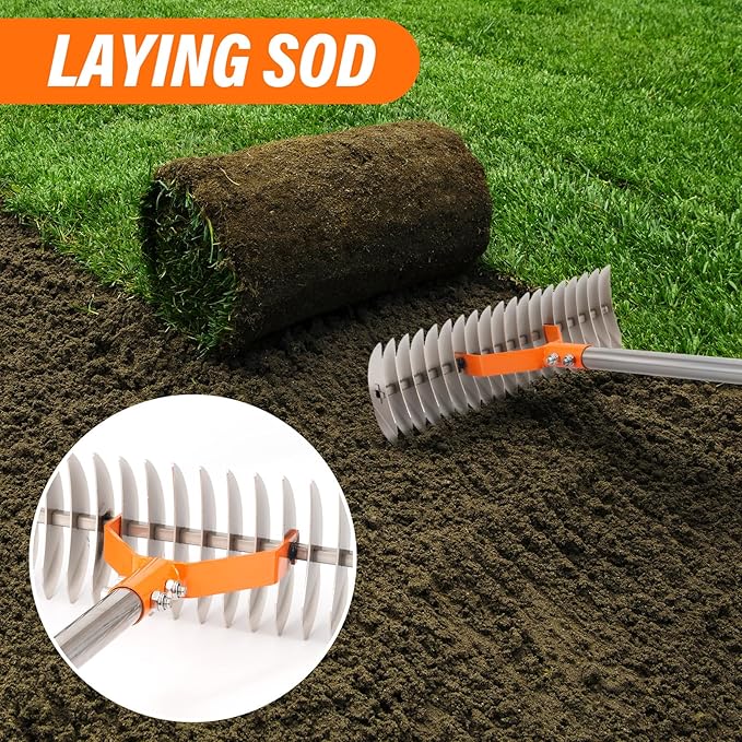 62" Thatch Rake, 19 Double-Sided Tines, 15-Inch Wide Lawn Rake, Adjustable Handle Garden Rake for Dethatching, Gardening, Yard Work, Heavy Duty Dethatcher Rake and Rock Rake