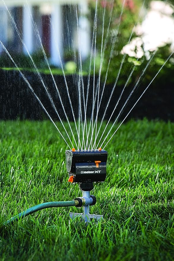 Melnor 65031-AMZ Mini Oscillating Sprinkler on Step Spike with Product Adapter Set, Black, Yellow