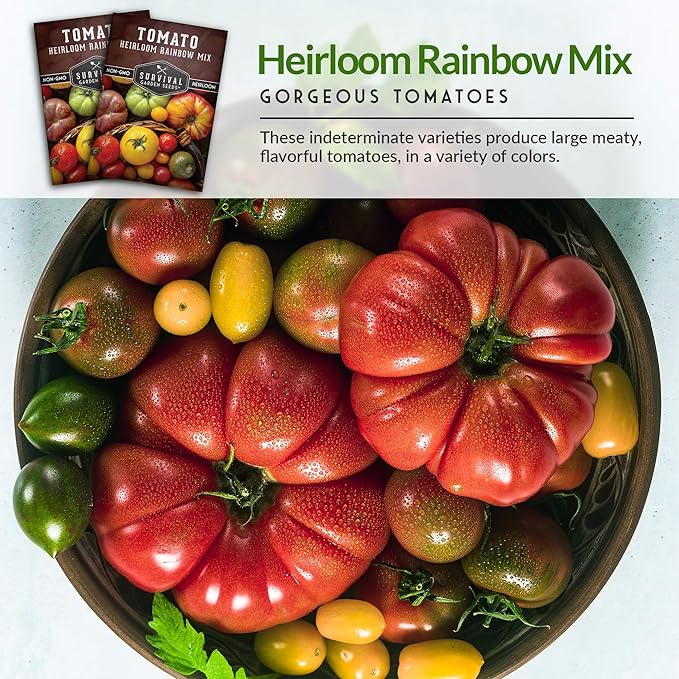 Survival Garden Seeds - Heirloom Rainbow Mix Tomato Seed for Planting - 5 Packets with Instructions to Plant and Grow in Your Home Vegetable Garden - Non-GMO Heirloom Variety - 5 Packs