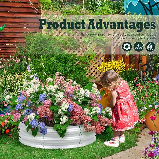 BPS Metal Raised Garden Bed, 2.5FT Diameter Galvanized Planter Raised Garden Boxes for Flower Planters, Vegetables Herb