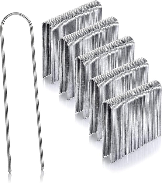 500-Pack Anti-Rust 6 Inch 11 Gauge Round-Top Heavy-Duty U-Shaped Garden Securing Stakes/Spikes/Pins/Pegs - Hot Dipped Galvanized Sod Staples for Anchoring Landscape Fabric
