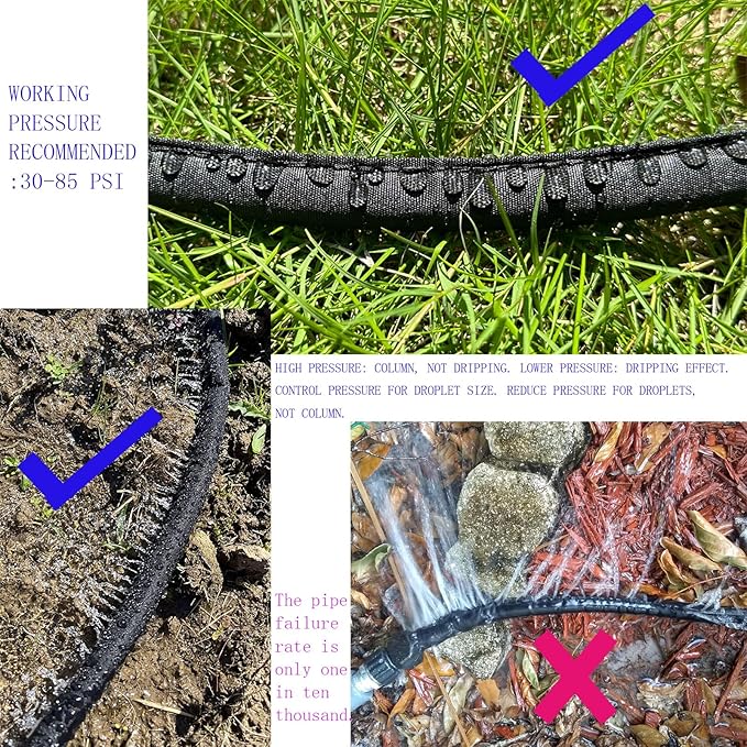 2025 Flat Soaker Hose 25 ft with Stakes for Garden, 25ft Linkable Drip Hose Diy Garden Irrigation System Saving 80% Water, Dual-layer Leak-free Design Water Hose with Holes