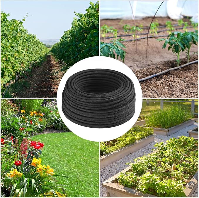 Sasylvia 100 ft 1/4 in Irrigation Tubing Soaker Hose System, Rubber and PE Material, Porous Drip Line for Watering Hydroponics Vegetable Beds, Black