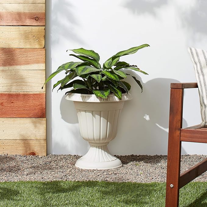 PL00BG Classic Traditional Plastic Urn Planter Indoor/Outdoor, 16" x 18", Beige